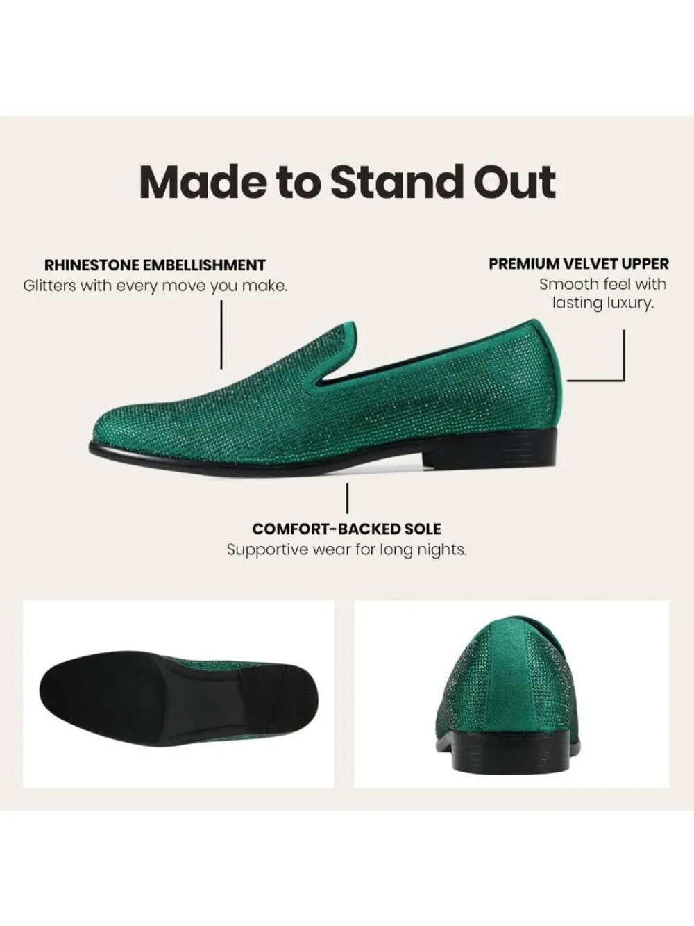 Amali Men's Green Dazzle Velvet Tuxedo Loafer Slip On Formal Wedding Dress Shoes